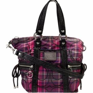 Coach Poppy Tartan Plaid Shoulder Bag with Black Trim
